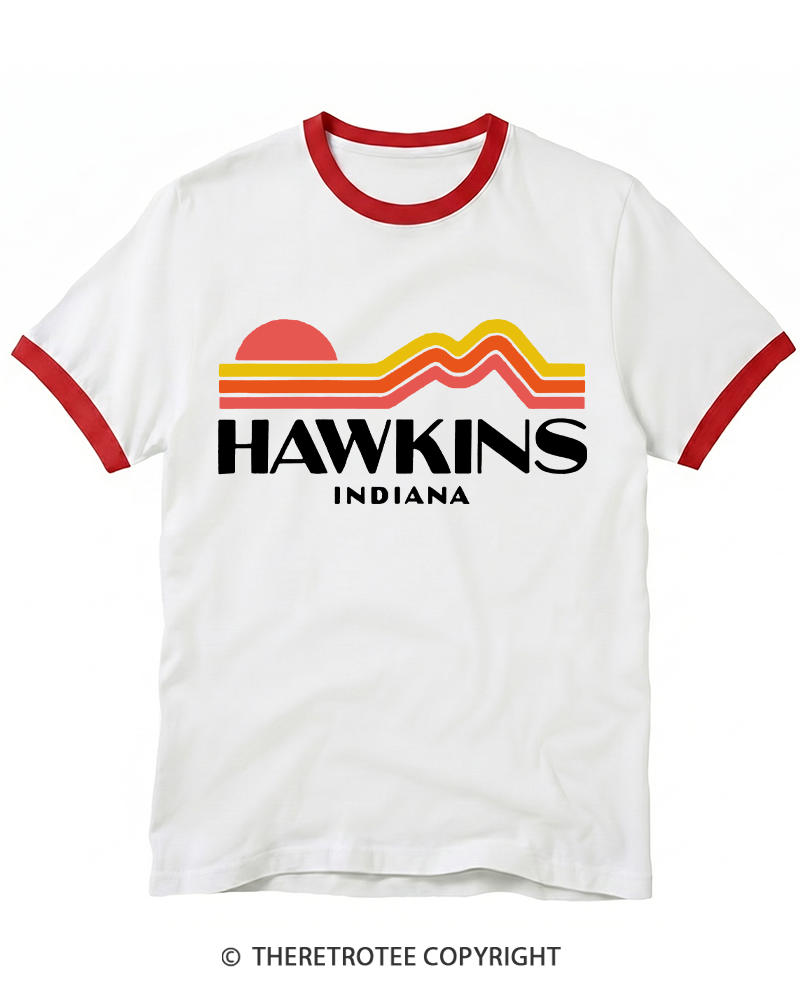 TheRetroTee Retro Hawkins Indiana 1980s Ringer T-shirt
