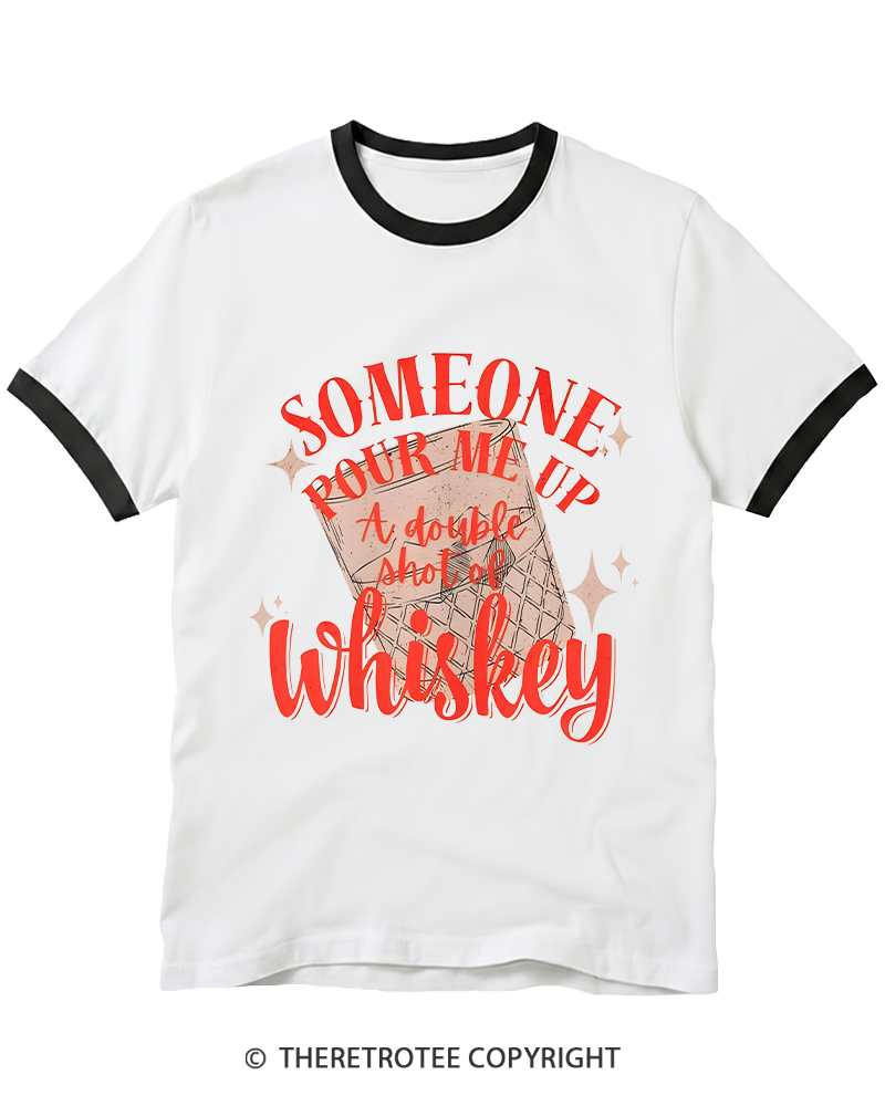TheRetroTee Pour me a double Whiskey 1970s Ringer T-shirt