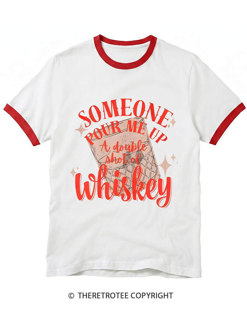 TheRetroTee Pour me a double Whiskey 1970s Ringer T-shirt