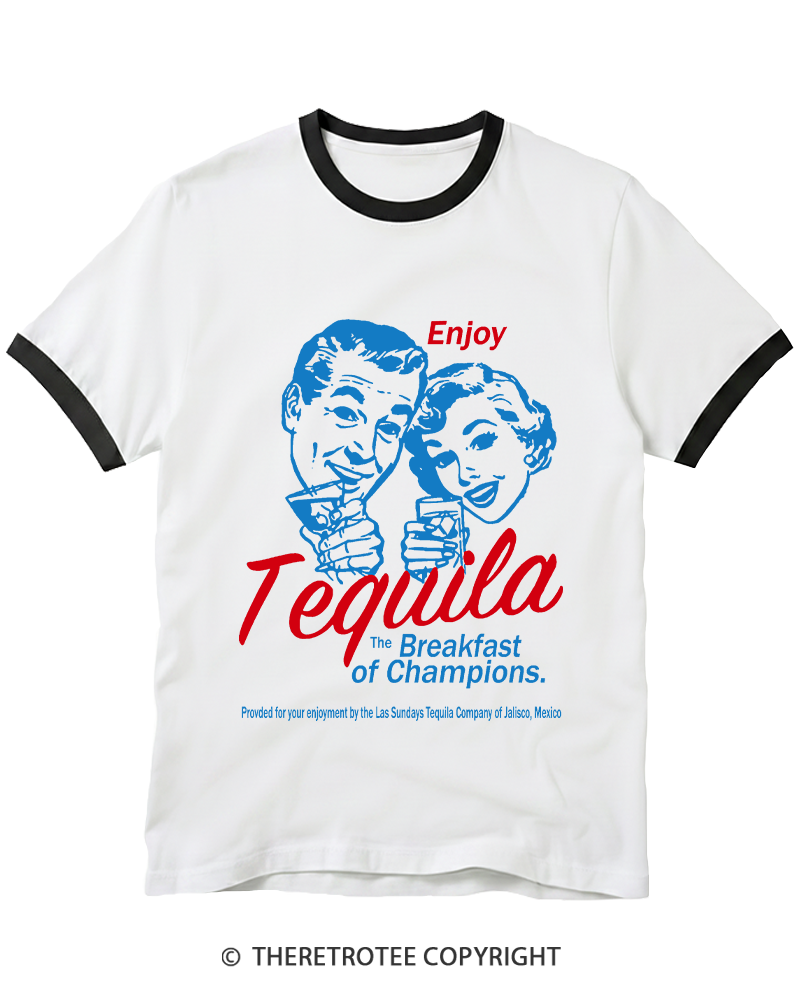 TheRetroTee Enjoy Tequila The Breakfast Of Champions 1950s Ringer T-shirt