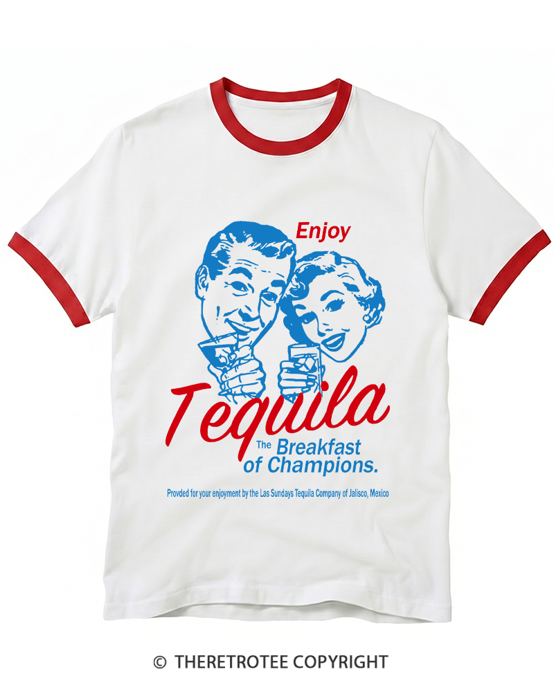 TheRetroTee Enjoy Tequila The Breakfast Of Champions 1950s Ringer T-shirt