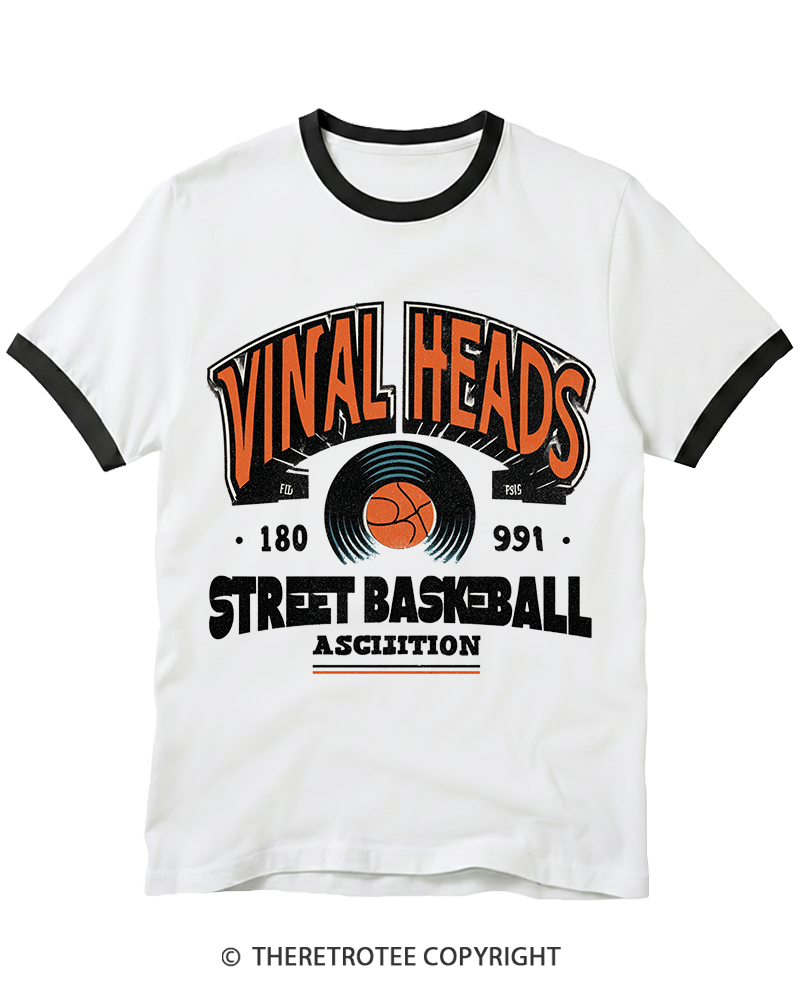 TheRetroTee 1980s Vinyl Heads Retro Street Basketball Graphic T-Shirt