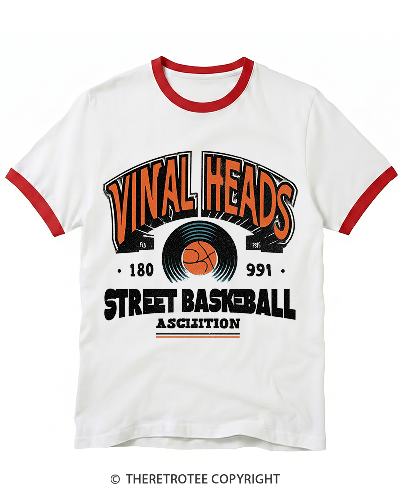 TheRetroTee 1980s Vinyl Heads Retro Street Basketball Graphic T-Shirt