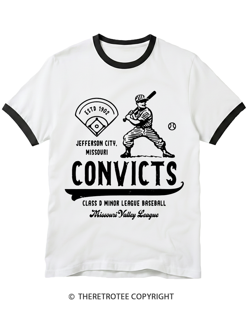 TheRetroTee 1900s River Valley Convicts Retro Ringer T-shirt