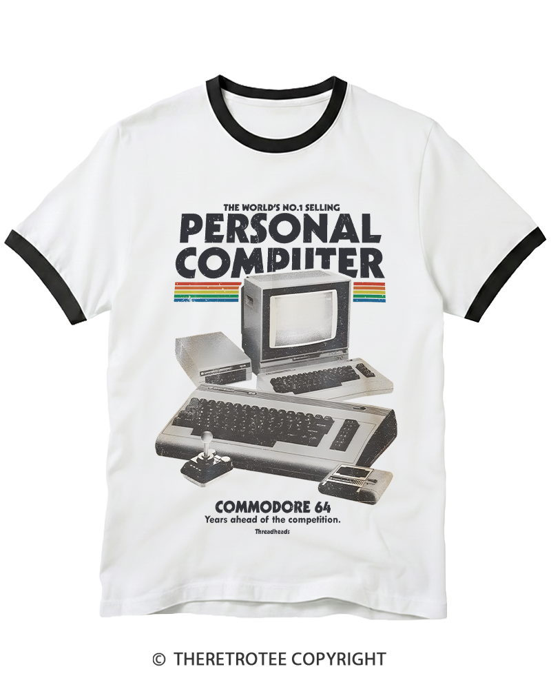 TheRetroTee Commodore 64 1980s Ringer T-shirt