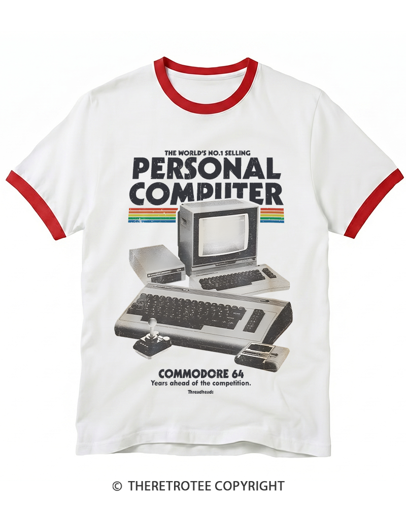 TheRetroTee Commodore 64 1980s Ringer T-shirt