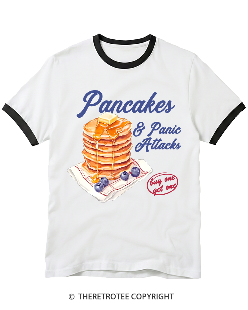 TheRetroTee Pancakes & Panic Attacks 1960s Ringer T-shirt
