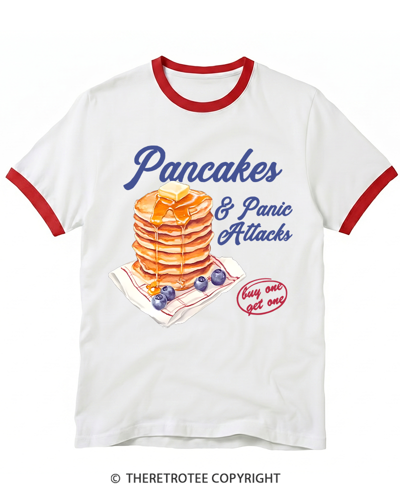 TheRetroTee Pancakes & Panic Attacks 1960s Ringer T-shirt