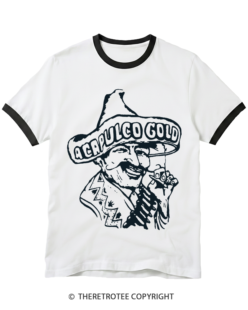 TheRetroTee Vintage Acapulco Gold Cannabis Marijuana Weed Hispanic 1970s Ringer T-shirt