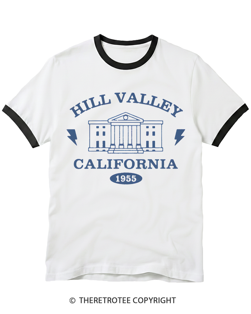 TheRetroTee 1955 Hill Valley California 1980s Ringer T-shirt