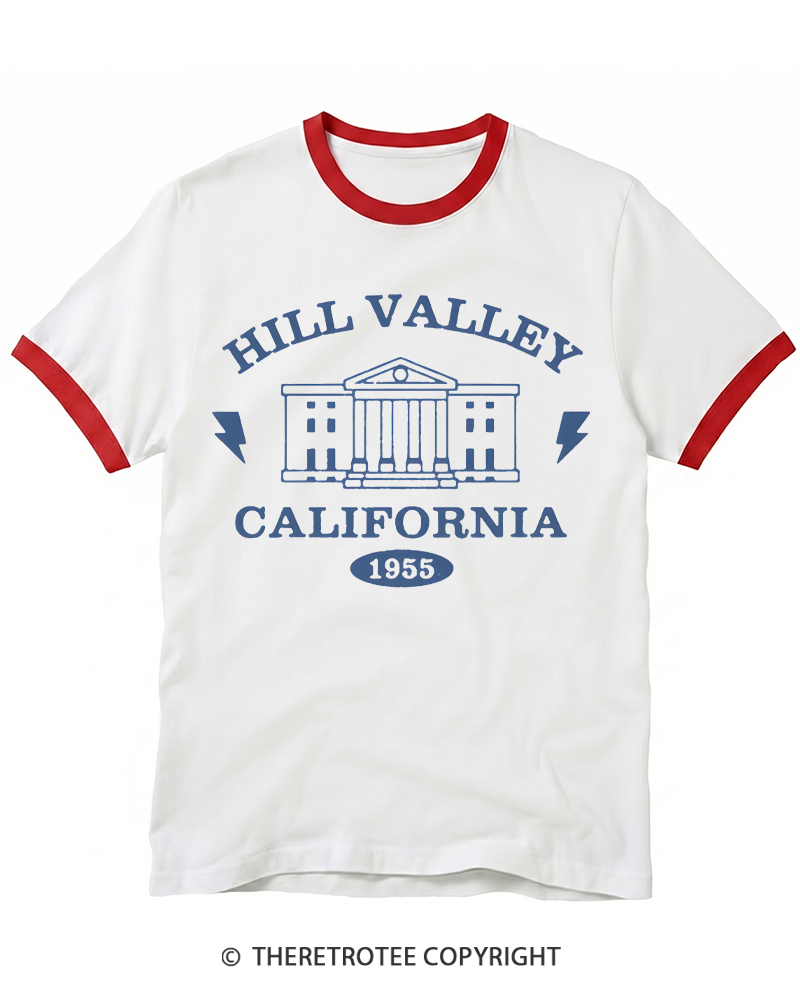 TheRetroTee 1955 Hill Valley California 1980s Ringer T-shirt