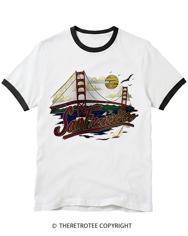 TheRetroTee Golden Gate Bridge 1980s Ringer T-shirt