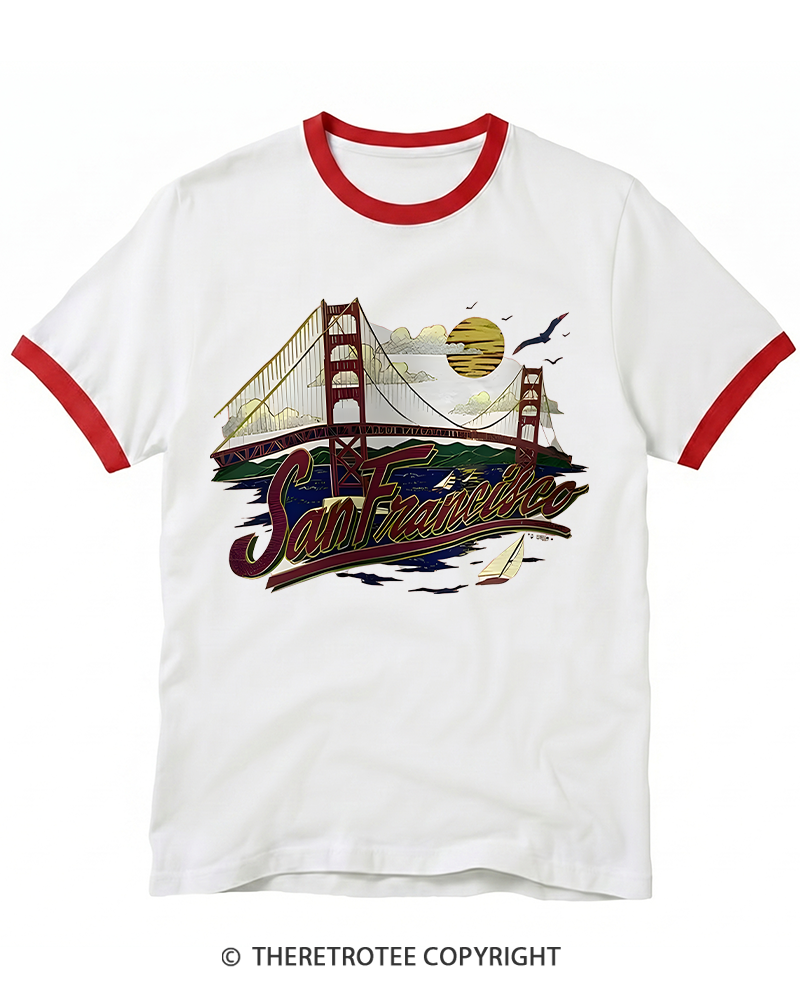 TheRetroTee Golden Gate Bridge 1980s Ringer T-shirt