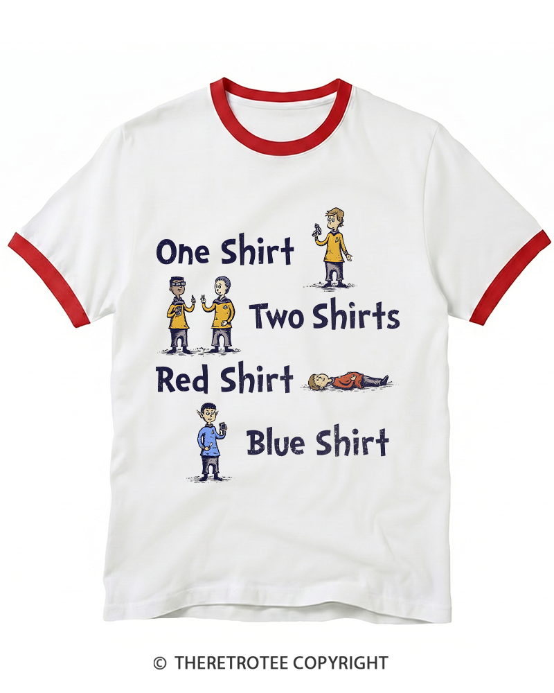 TheRetroTee Red Shirt, Blue Shirt 1960s Ringer T-shirt