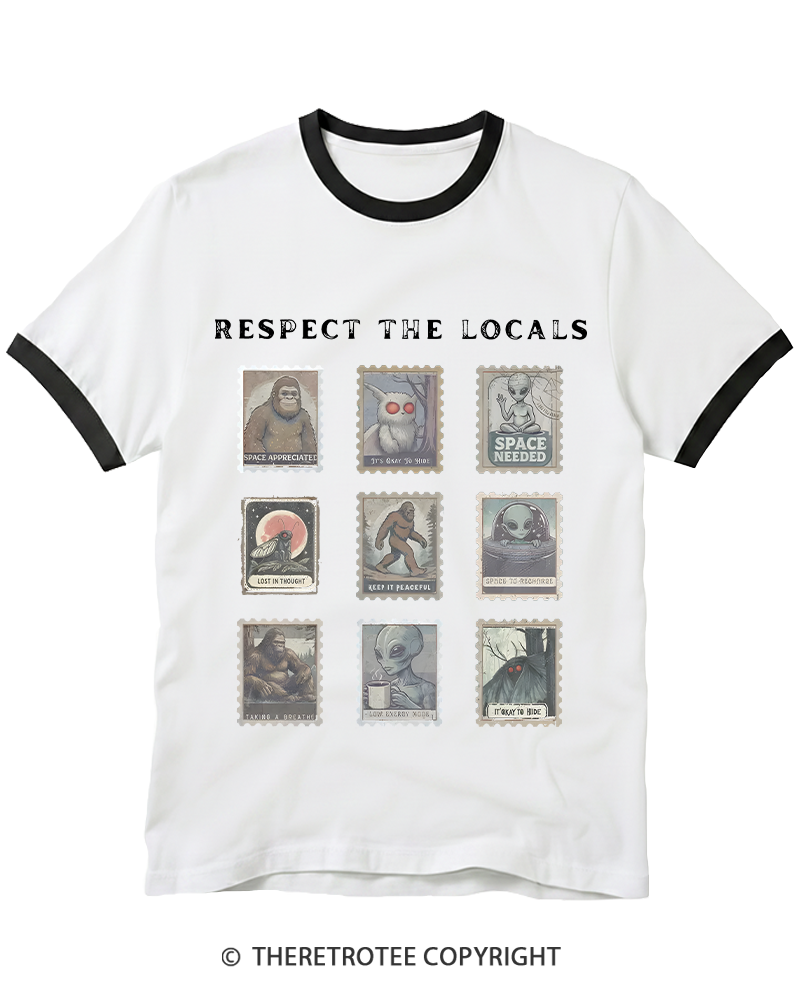 TheRetroTee Respect the Locals Cryptid 1970s Ringer T-shirt