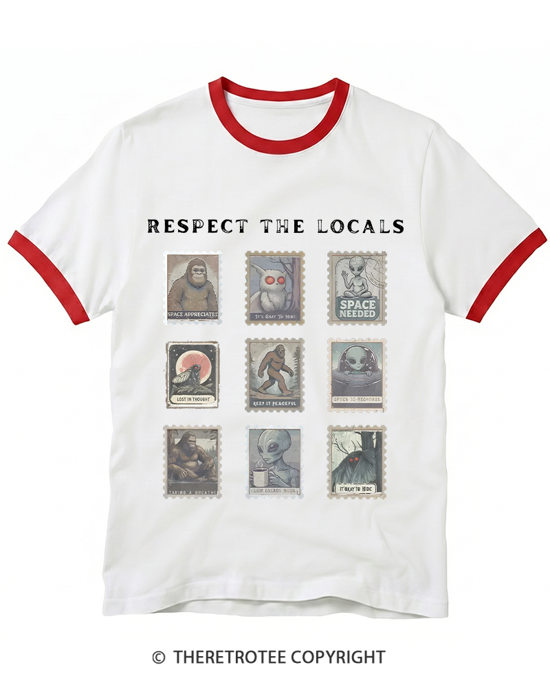 TheRetroTee Respect the Locals Cryptid 1970s Ringer T-shirt