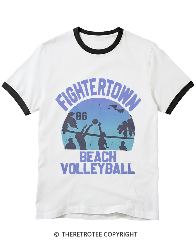 TheRetroTee Beach Volleyball 1980s Ringer T-shirt