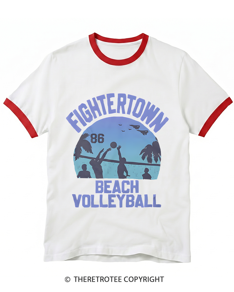 TheRetroTee Beach Volleyball 1980s Ringer T-shirt