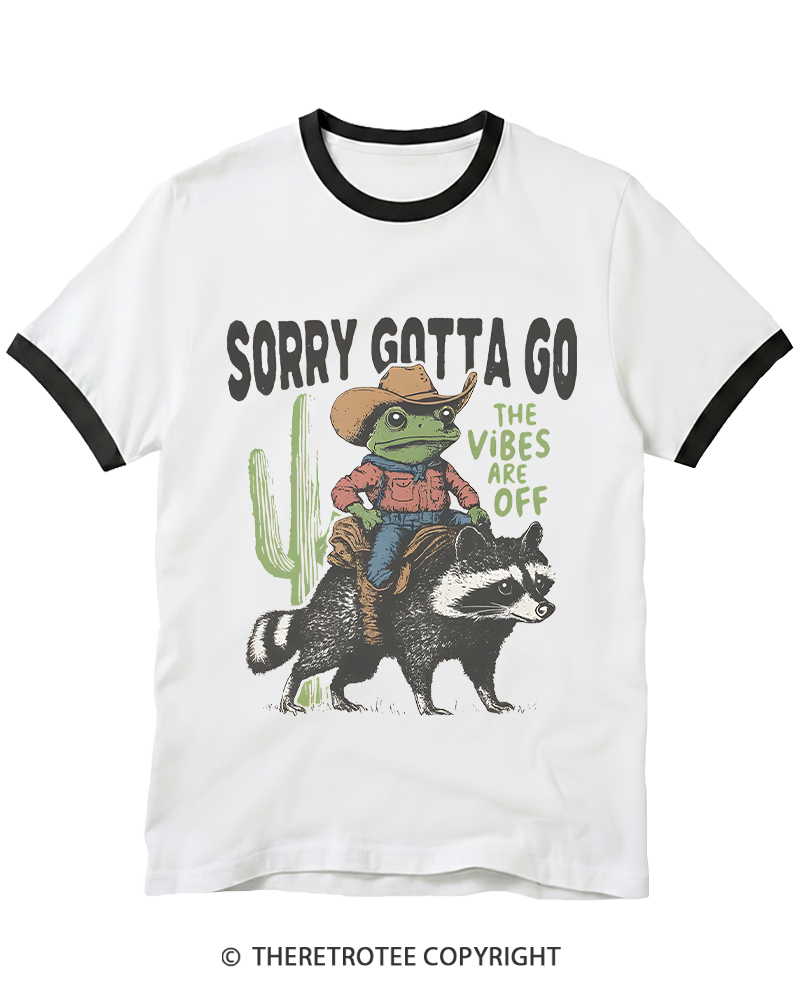 TheRetroTee 1890s Style Cowboy Frog Riding Raccoon Ringer T-shirt