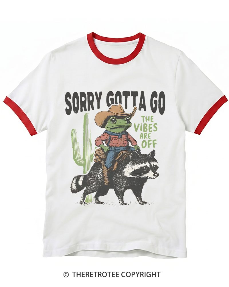 TheRetroTee 1890s Style Cowboy Frog Riding Raccoon Ringer T-shirt