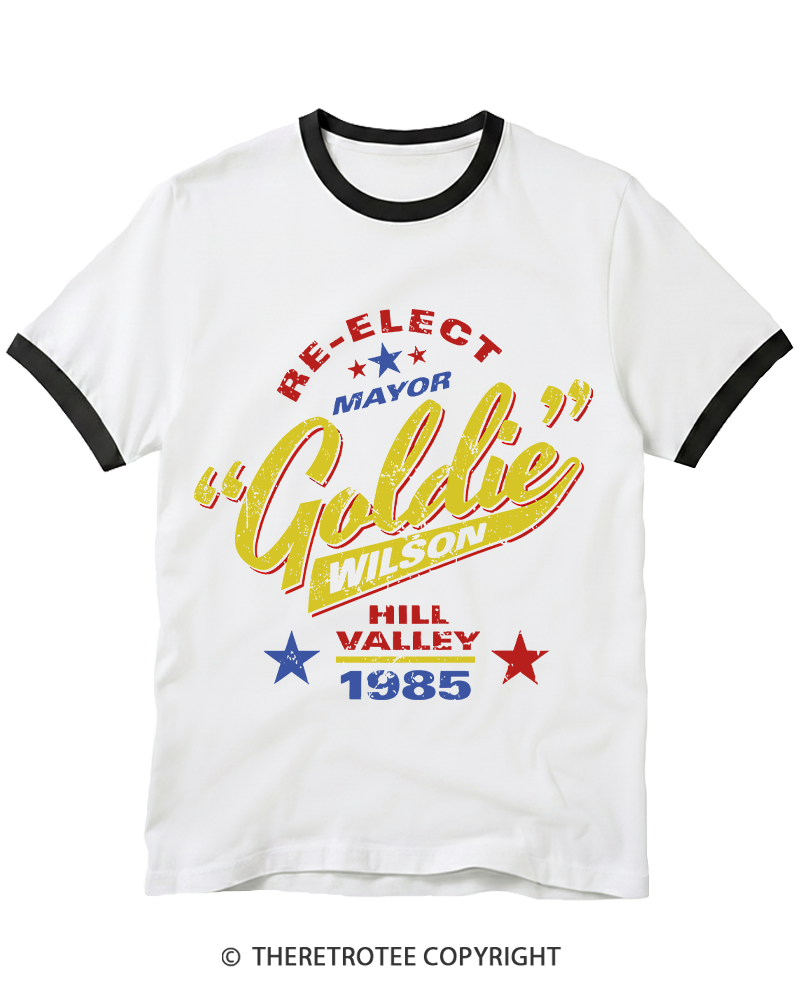 TheRetroTee Re-Elect Mayor Goldie Wilson 1980s Ringer T-shirt
