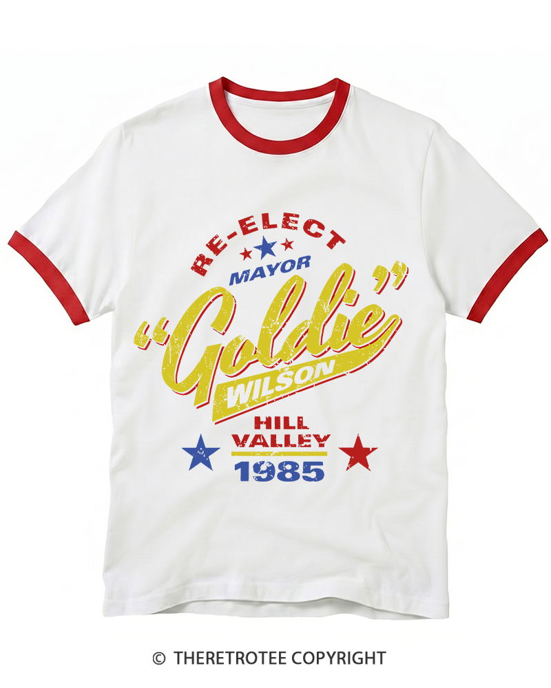 TheRetroTee Re-Elect Mayor Goldie Wilson 1980s Ringer T-shirt