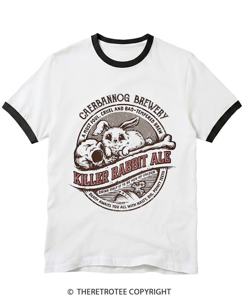 TheRetroTee Killer Rabbit Ale 1970s Ringer T-shirt