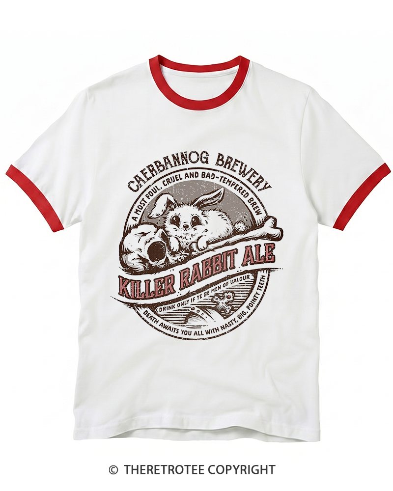 TheRetroTee Killer Rabbit Ale 1970s Ringer T-shirt