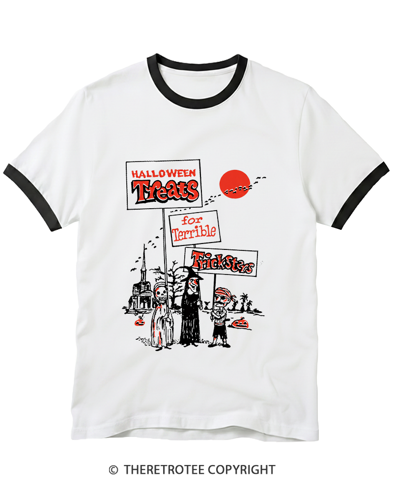 TheRetroTee Halloween Treats 1970s Ringer T-Shirt