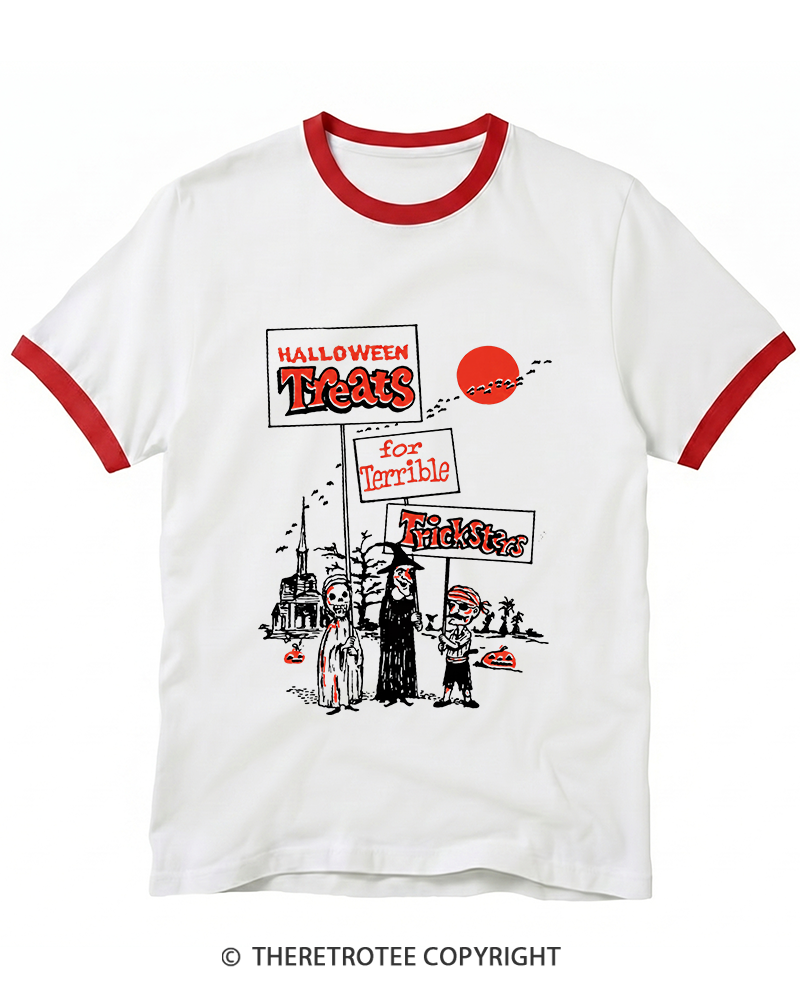 TheRetroTee Halloween Treats 1970s Ringer T-Shirt