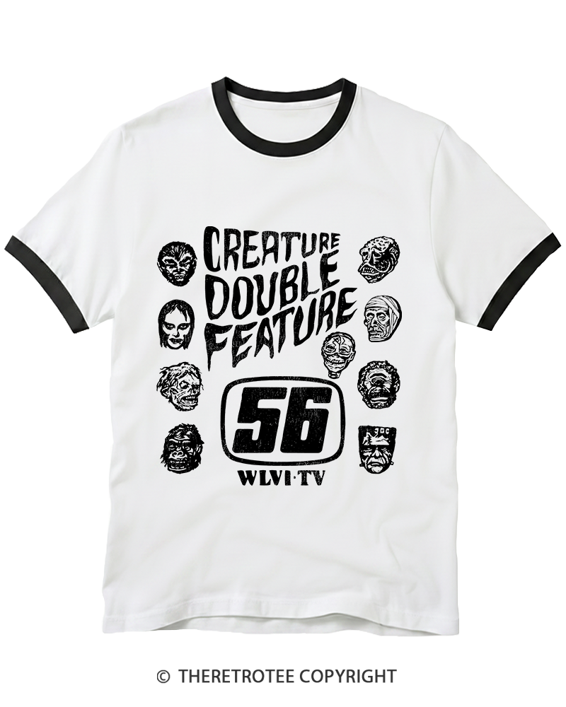 TheRetroTee Creature Double Feature 1980s Ringer T-Shirt