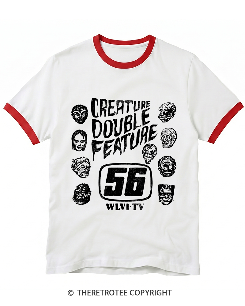 TheRetroTee Creature Double Feature 1980s Ringer T-Shirt