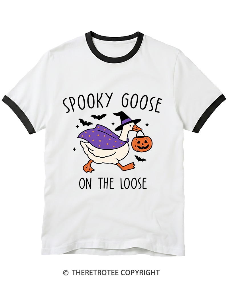 TheRetroTee Spooky Goose On The Loose 1990s Ringer T-Shirt