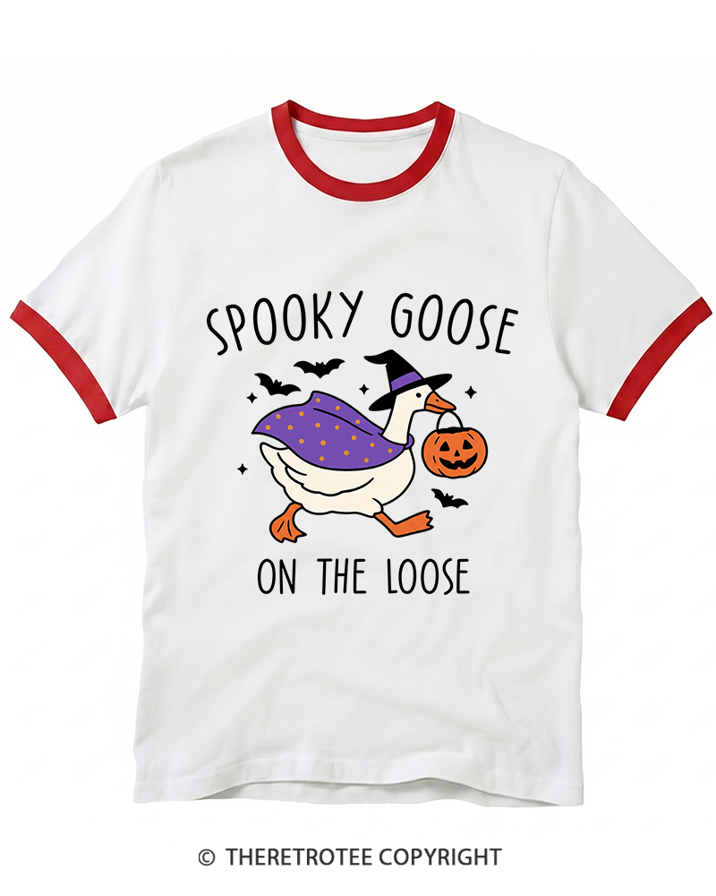 TheRetroTee Spooky Goose On The Loose 1990s Ringer T-Shirt