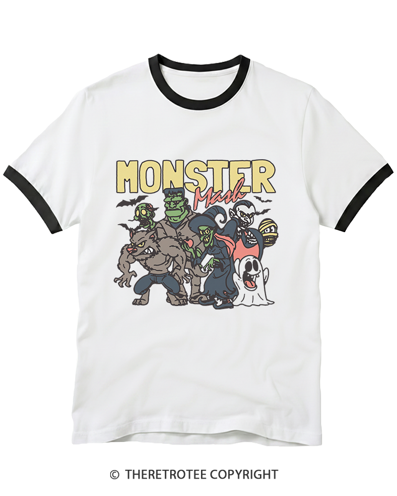 TheRetroTee Halloween Monster Mash Ringer T-Shirt