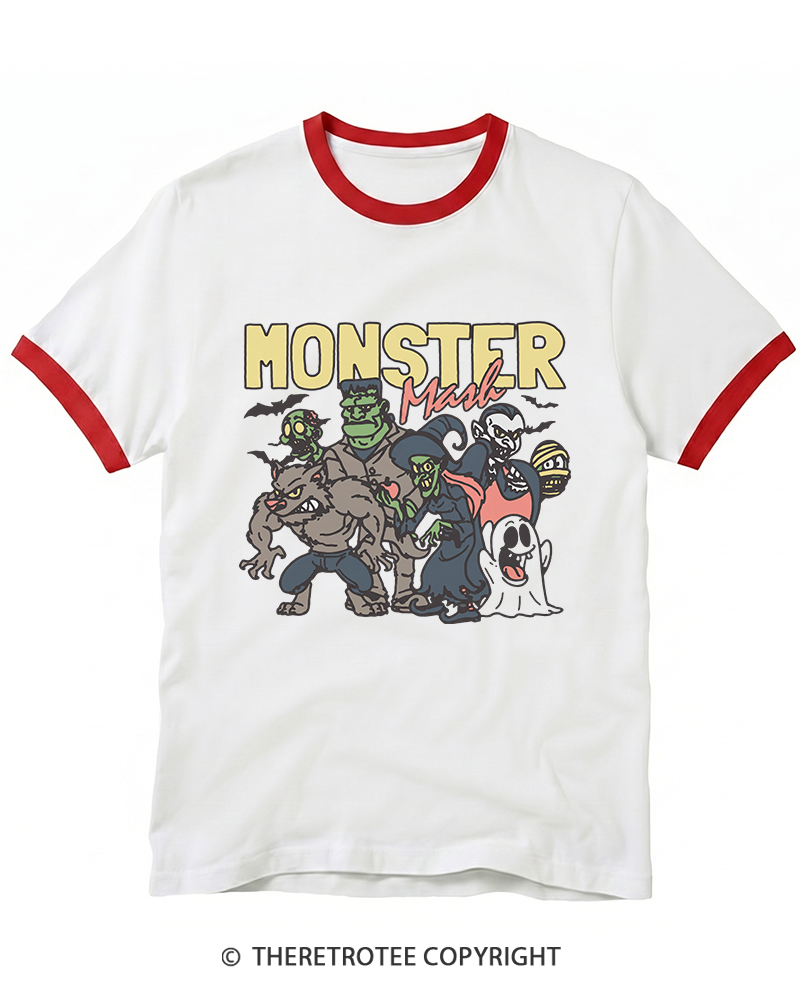 TheRetroTee Halloween Monster Mash Ringer T-Shirt