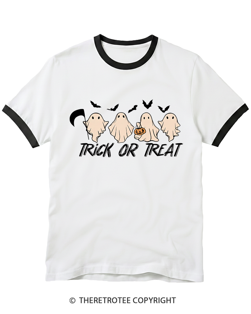 TheRetroTee Trick Or Treat 1970s Ringer T-Shirt