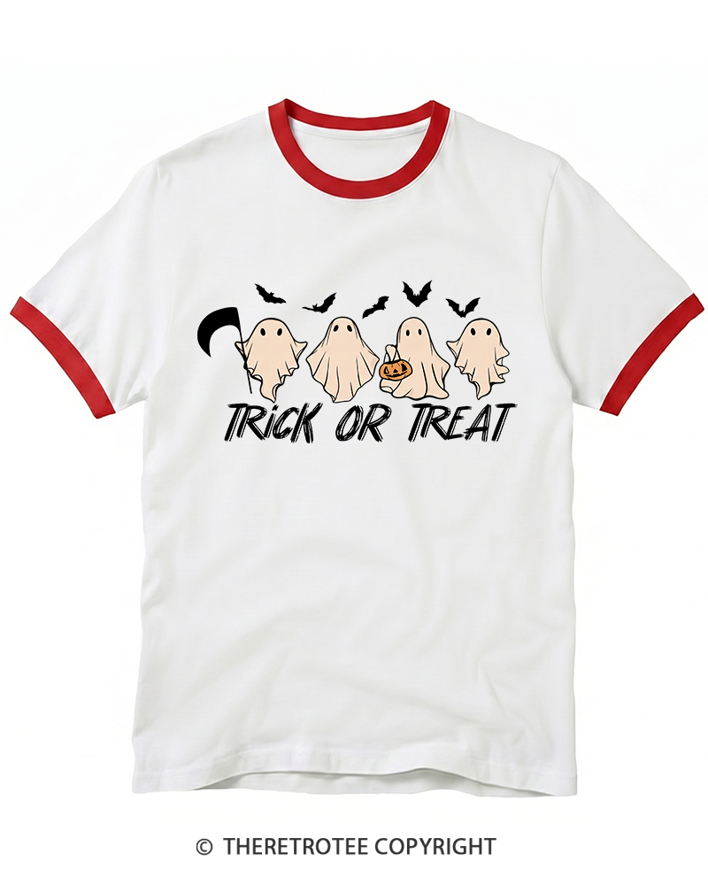 TheRetroTee Trick Or Treat 1970s Ringer T-Shirt