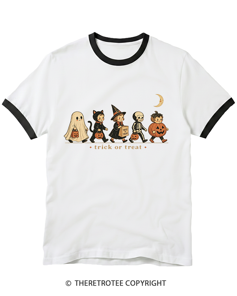 TheRetroTee Trick Or Treat 1950s Ringer T-Shirt