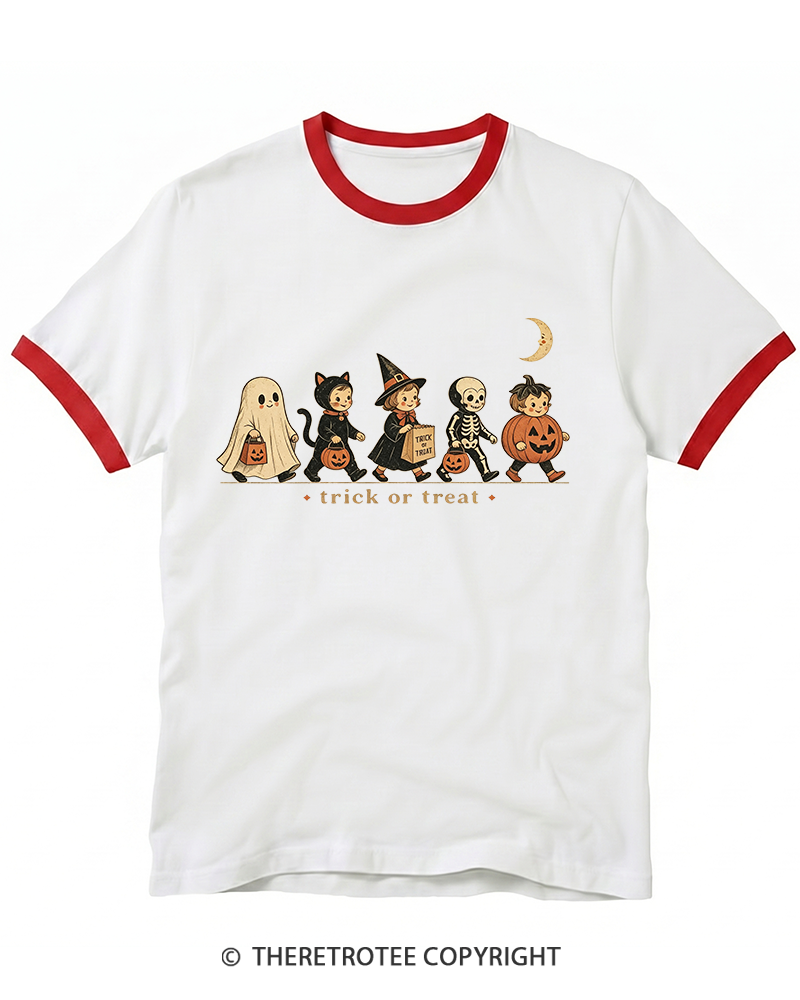 TheRetroTee Trick Or Treat 1950s Ringer T-Shirt