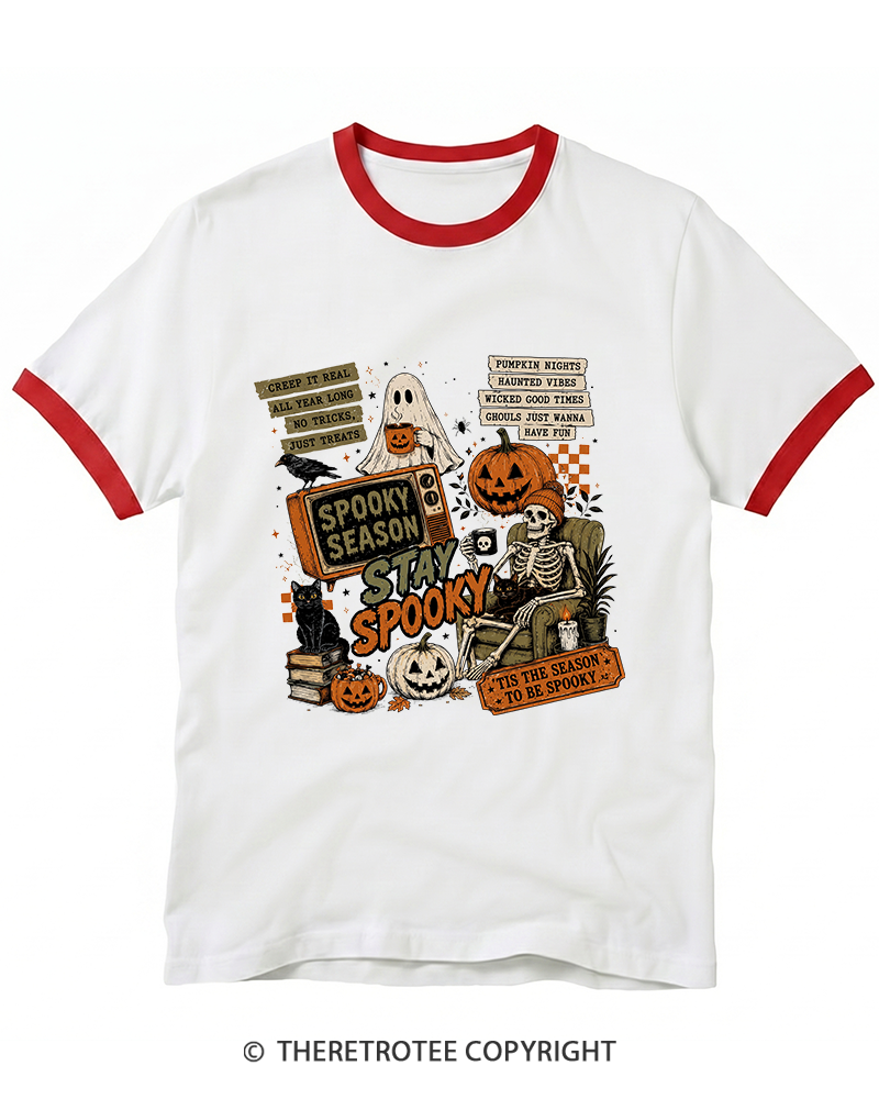 TheRetroTee Stay Spooky 1980s Ringer T-Shirt