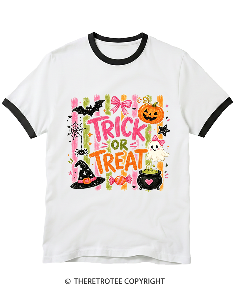 TheRetroTee Trick Or Treat 2000s  Ringer T-Shirt