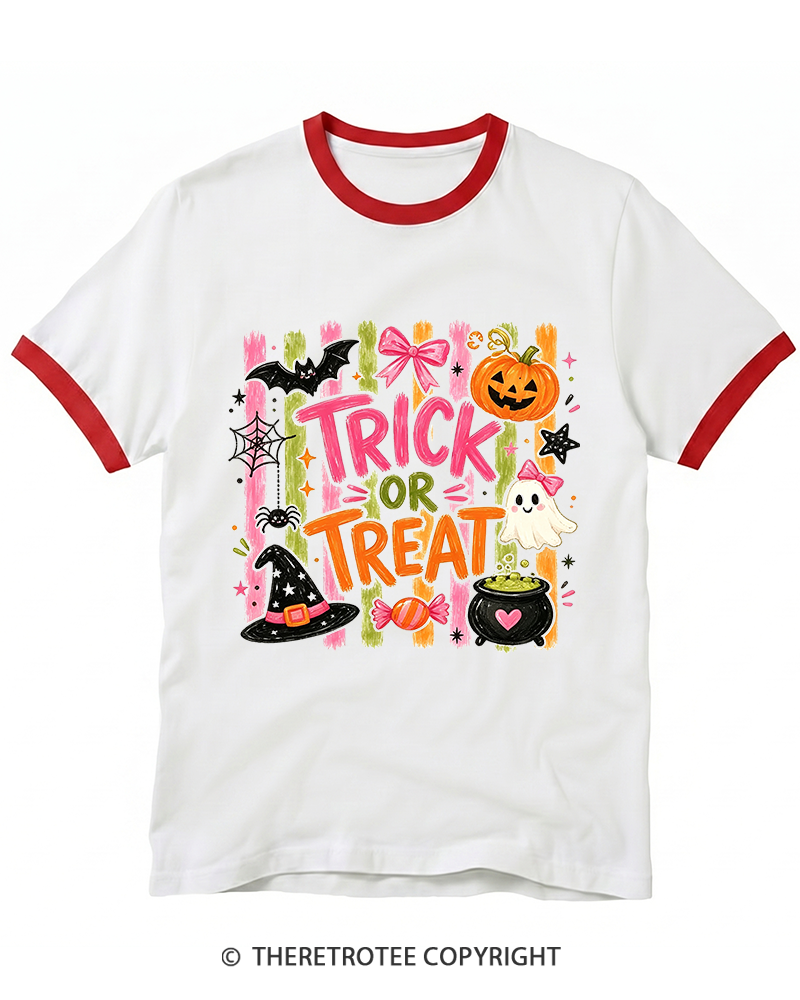 TheRetroTee Trick Or Treat 2000s  Ringer T-Shirt
