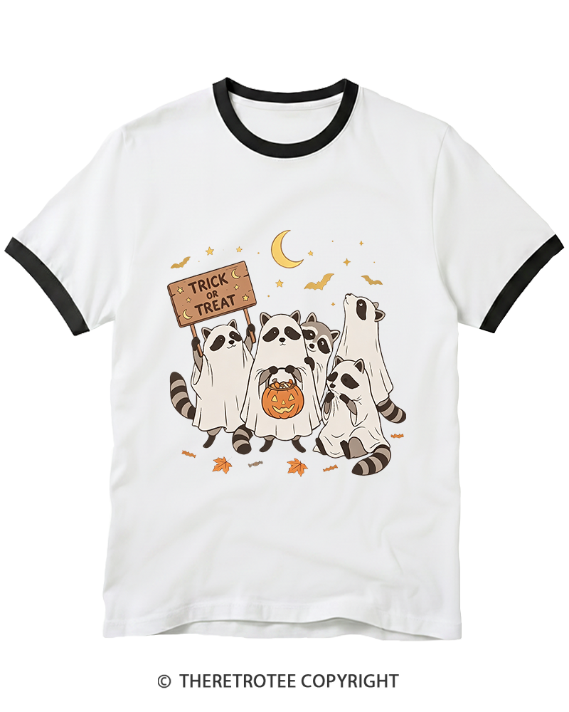 TheRetroTee Trick Or Treat 1990s Ringer T-Shirt