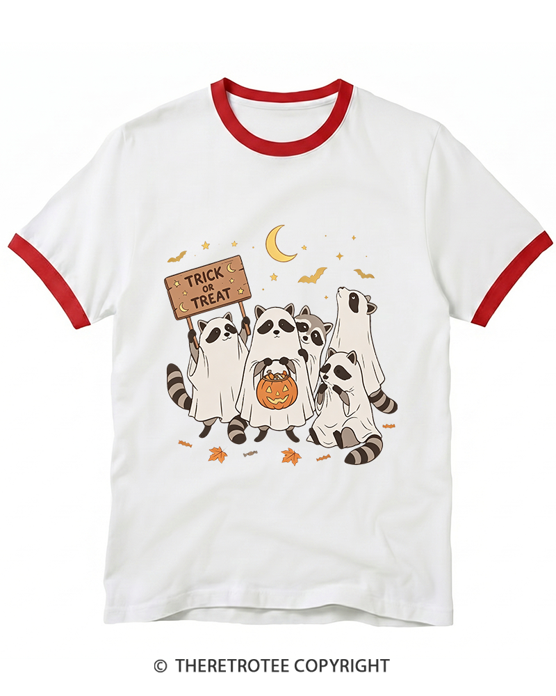 TheRetroTee Trick Or Treat 1990s Ringer T-Shirt
