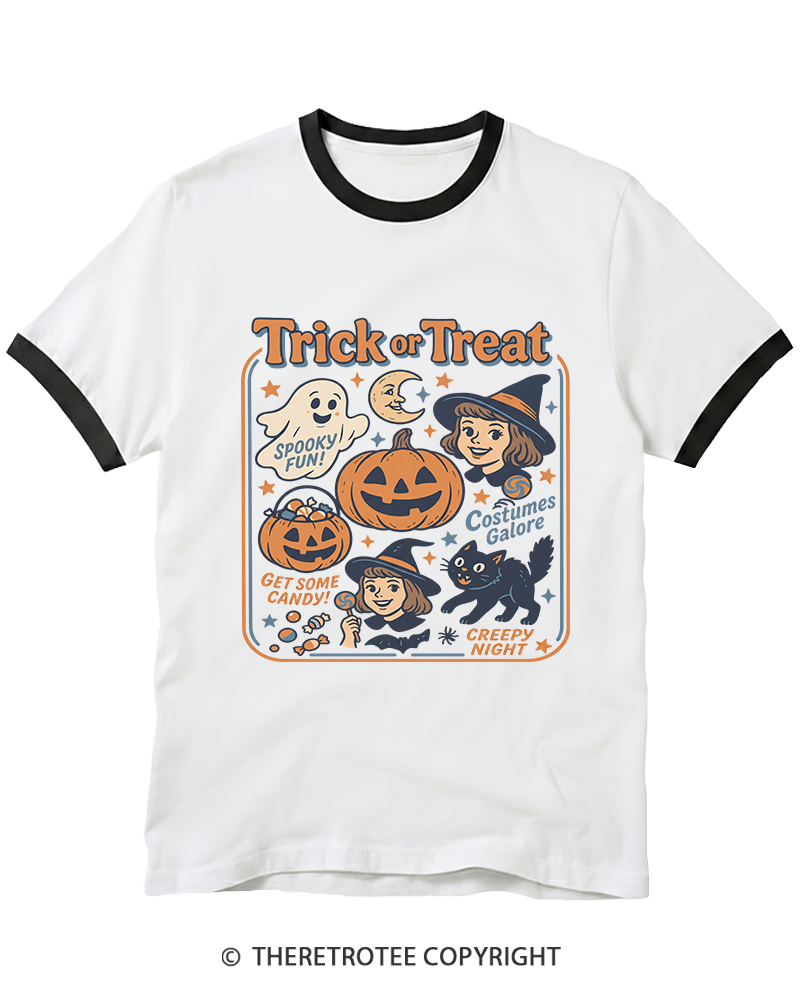 TheRetroTee Trick Or Treat 1960s Ringer T-Shirt