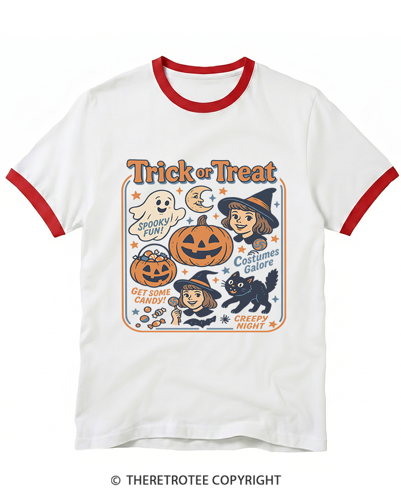 TheRetroTee Trick Or Treat 1960s Ringer T-Shirt