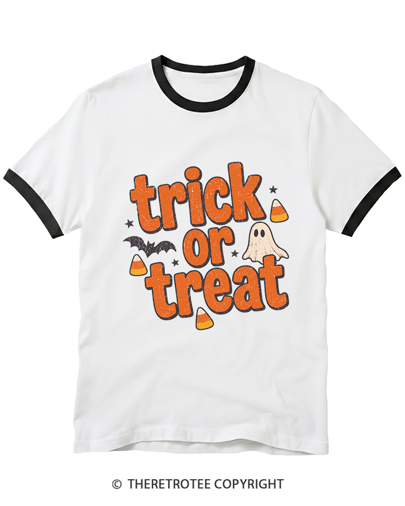 TheRetroTee Trick Or Treat 1940s Ringer T-Shirt