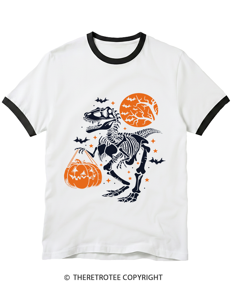 TheRetroTee Dinosaur Halloween Ringer T-Shirt