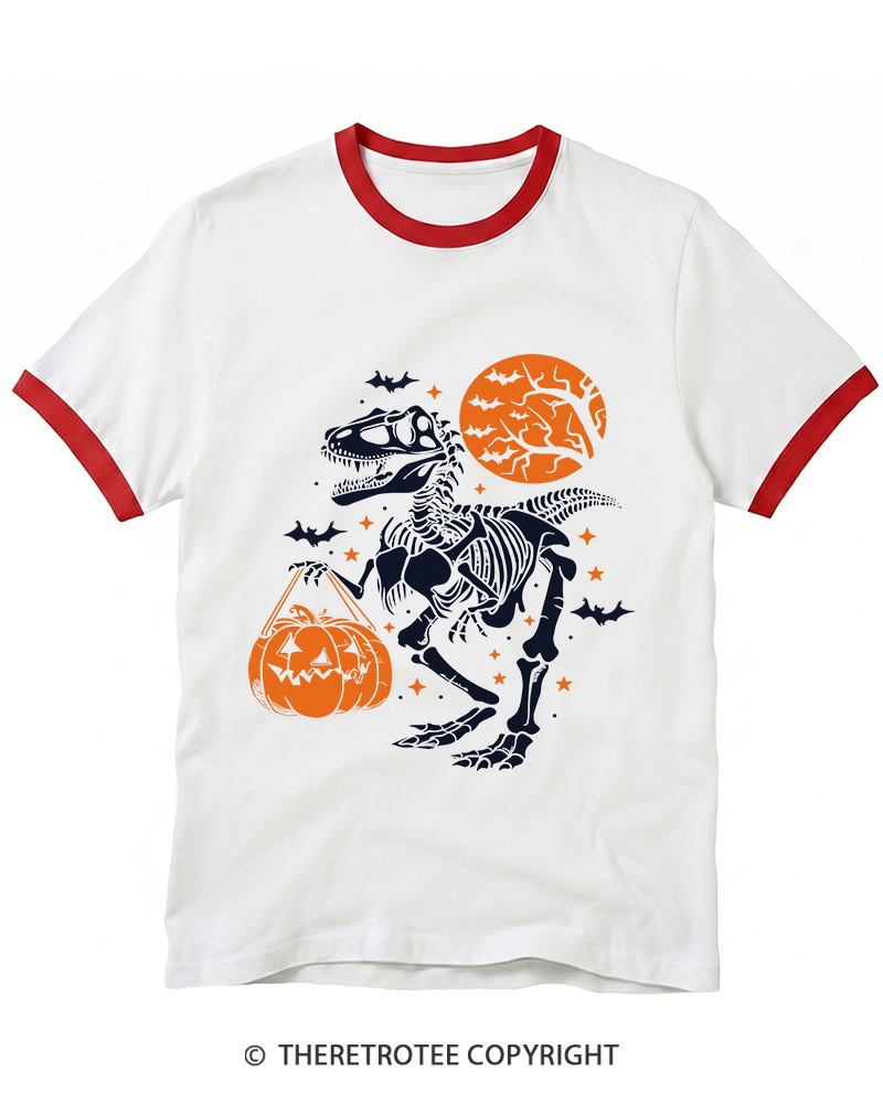 TheRetroTee Dinosaur Halloween Ringer T-Shirt
